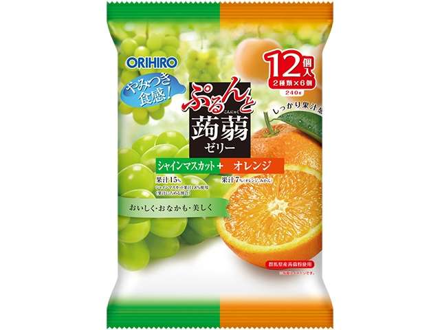 ORIHIRO Konjac Jelly Pouch, Shine Muscat + Orange 240g (20g × 12)