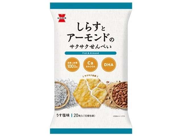 Iwatsuka Shirasu and Almond Crispy Rice Crackers, 20 Pieces (2 Pieces × 10 Packs)