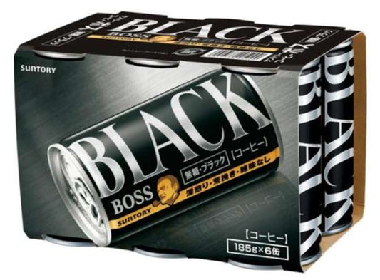 BOSS Black Unsweetened Coffee 185g × 6 Cans
